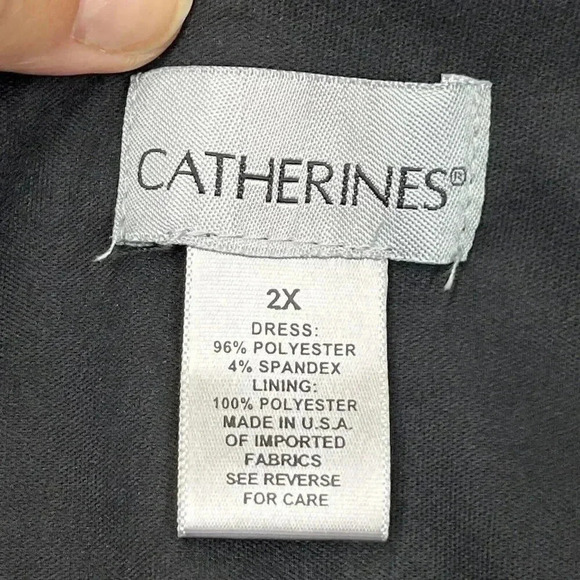 Catherines Crossover V Neck Dress Size 2X Black Short Sleeve Stretch Ruffle - Picture 6 of 10